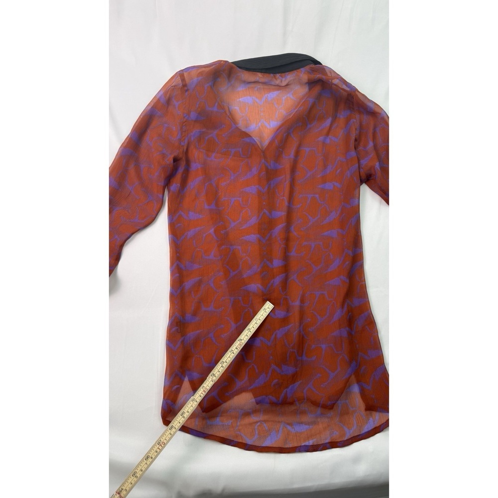 Volcom‎ Sheer Button Front Blouse Orange Purple Abstract Print Lightweight Shirt - Picture 13 of 13